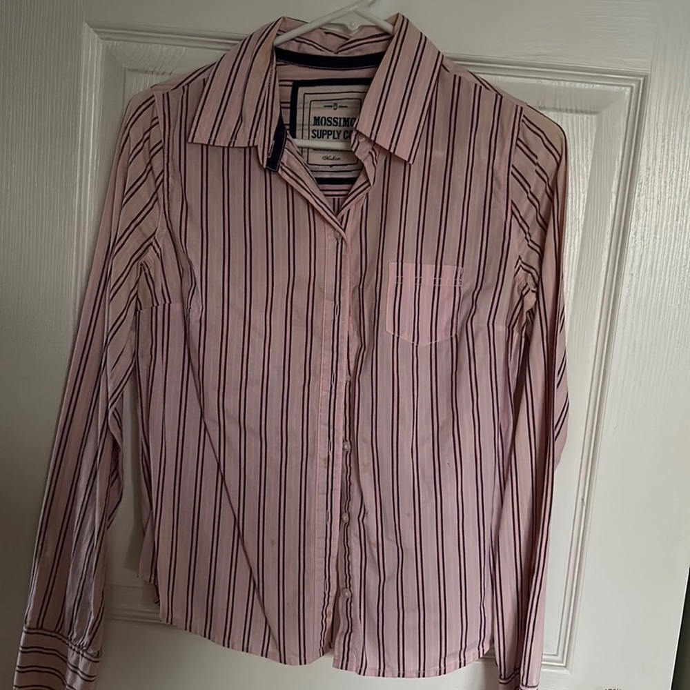 Massimo Supply Co. Pink Striped Button Top